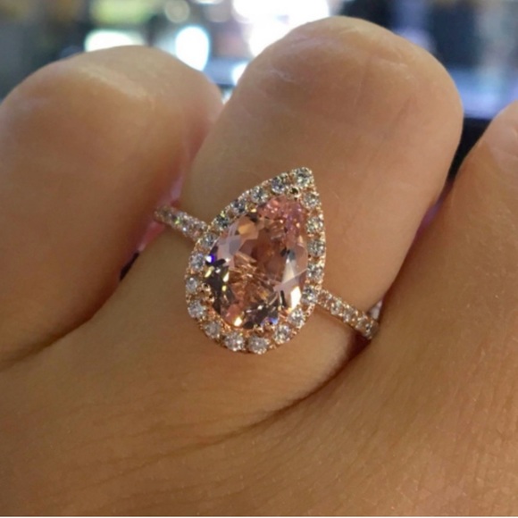 3.44Ct Pear Cut Morganite Solitaire Rose Gold Ring - Picture 4 of 16